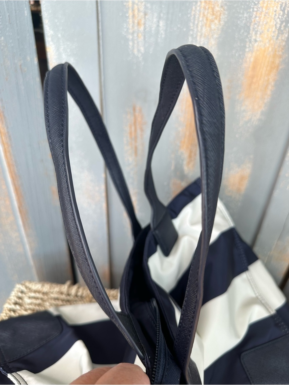 Tory Burch Ella Packable Nylon Tote Navy Bar Stripe - Picture 13 of 16